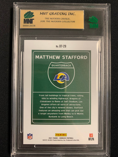 2021 PANINI DONRUSS NFL FOOTBALL #DT-29 LOS ANGELES RAMS - MATTHEW STAFFORD DOWNTOWN SP GRADED MNT 9.5 GEM MINT