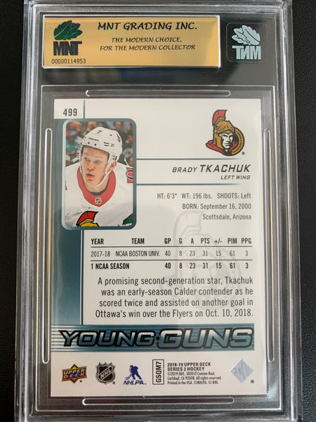 2018-19 UPPER DECK HOCKEY #499 OTTAWA SENATORS - BRADY TKACHUK YOUNG GUNS ROOKIE GRADED MNT 9.0 MINT