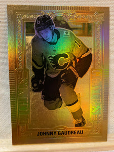 2018-19 TIM HORTONS HOCKEY #GE-5 CALGARY FLAMES - GOLD ETCHINGS JOHNNY GAUDREAU CARD RAW