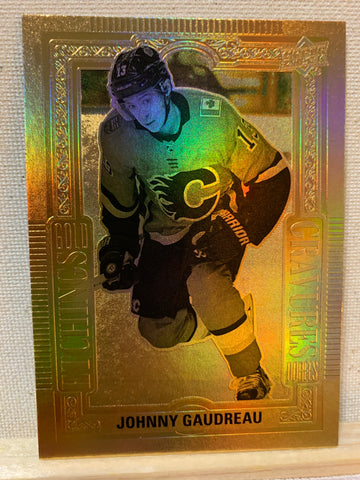 2018-19 TIM HORTONS HOCKEY #GE-5 CALGARY FLAMES - GOLD ETCHINGS JOHNNY GAUDREAU CARD RAW