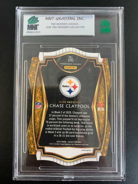 2020 PANINI SELECT FOOTBALL #170 PITTSBURGH STEELERS - CHASE CLAYPOOL PREMIER LEVEL RED DIE-CUT PRIZM ROOKIE CARD GRADED MNT 8.5 NMNT- MINT