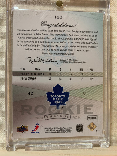 2009-10 THE CUP HOCKEY #120 TORONTO MAPLE LEAFS - TYLER BOZAK THE CUP AUTOGRAPHED JERSEY ROOKIE CARD RAW