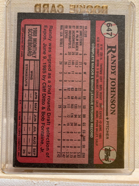 1989-90 TOPPS BASEBALL #647 - RANDY JOHNSON ROOKIE CARD RAW