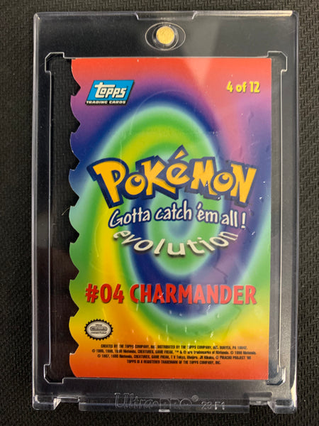 1999 TOPPS POKEMON CHARMANDER DIE-CUT BLUE LABEL TV ANIMATION CARD 4 OF 12 - MINT