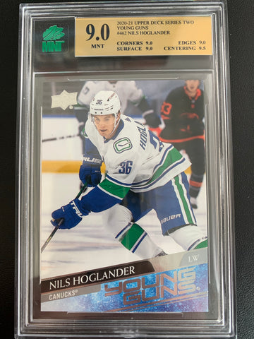 2020-21 UPPER DECK HOCKEY #462 VANCOUVER CANUCKS - NILS HOGLANDER YOUNG GUNS ROOKIE CARD GRADED MNT 9.0 MINT