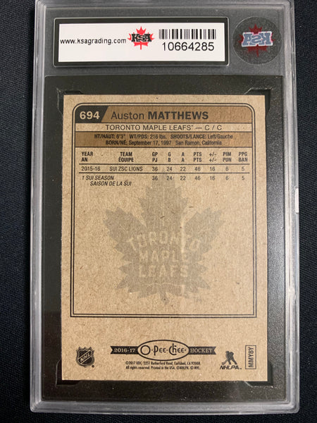 2016-17 UD O-PEE-CHEE HOCKEY #694 TORONTO MAPLE LEAFS - AUSTON MATTHEWS MARQUEE ROOKIES ROOKIE CARD GRADED KSA 9 MINT