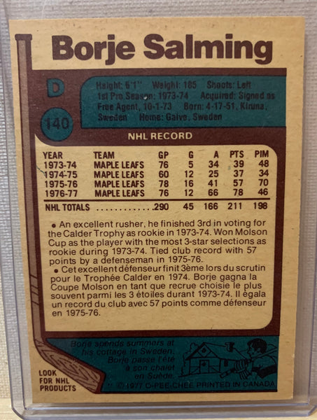 1977-78 O-PEE-CHEE HOCKEY #140 TORONTO MAPLE LEAFS - BORJE SALMING ALL-STAR CARD RAW