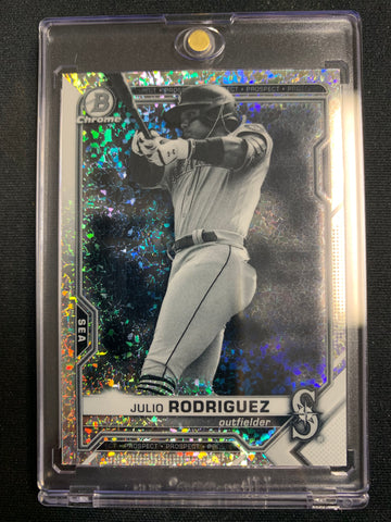 2021 BOWMAN CHROME BASEBALL #BCP-231 SEATTLE MARINERS - JULIO RODRIGUEZ CHROME PROSPECTS BLACK & WHITE MINI DIAMOND PARALLEL