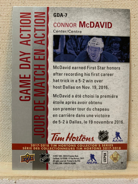 2017-18 TIM HORTONS HOCKEY #GDA-7 EDMONTON OILERS - GAME DAY ACTION CONNOR MCDAVID CARD RAW