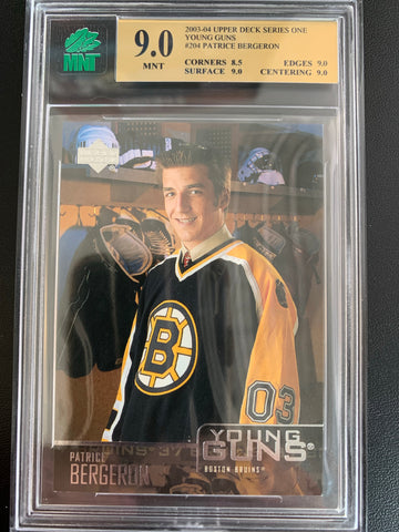 2003-04 UPPER DECK HOCKEY #204 BOSTON BRUINS - PATRICE BERGERON YOUNG GUNS ROOKIE CARD GRADED MNT 9.0 MINT