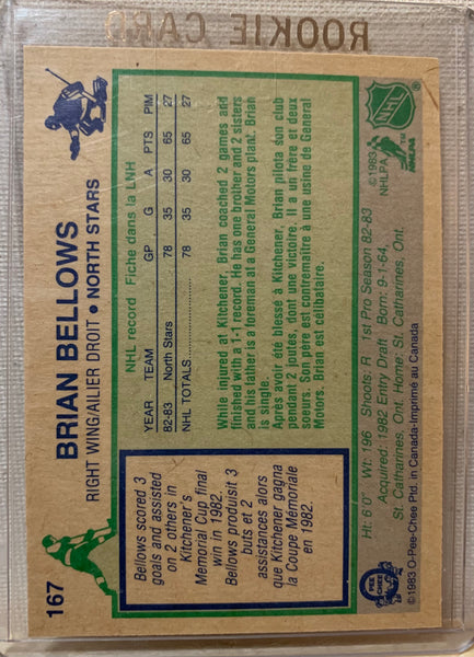 1983-84 O-PEE-CHEE HOCKEY #167 MINNESOTA NORTH STARS - BRIAN BELLOWS ROOKIE CARD RAW