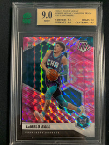 2020-2021 PANINI MOSAIC NBA BASKETBALL #202 CHARLOTTE HORNETS - LAMELO BALL PINK PRIZM MOSAIC ROOKIE CARD GRADED MNT 9.0 MINT