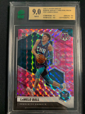 2020-2021 PANINI MOSAIC NBA BASKETBALL #202 CHARLOTTE HORNETS - LAMELO BALL PINK PRIZM MOSAIC ROOKIE CARD GRADED MNT 9.0 MINT