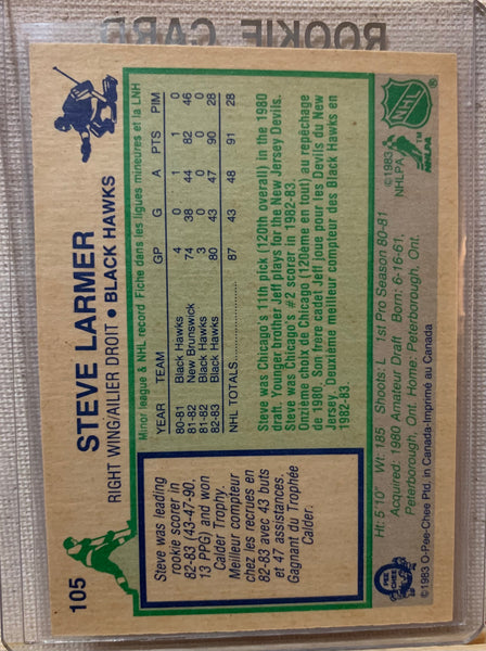 1983-84 O-PEE-CHEE HOCKEY #105 CHICAGO BLACKHAWKS - STEVE LARMER ROOKIE CARD RAW
