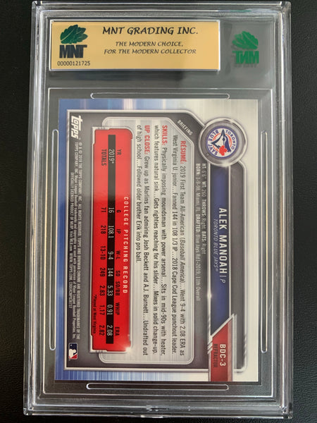 2019 BOWMAN DRAFT CHROME BASEBALL #BDC-3 TORONTO BLUE JAYS - ALEK MANOAH BOWMAN CHROME 1ST REFRACTOR ROOKIE CARD GRADED MNT 9.5 GEM MINT