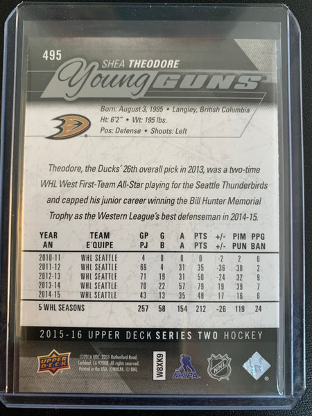 2015-16 UPPER DECK HOCKEY #495 ANAHEIM DUCKS - SHEA THEODORE YOUNG GUNS ROOKIE CARD