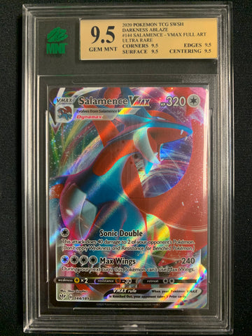 POKEMON 2020 SW&SH DARKNESS ABLAZE #144 SALAMENCE VMAX FULL ART ULTRA RARE GRADED MNT 9.5 GEM MINT