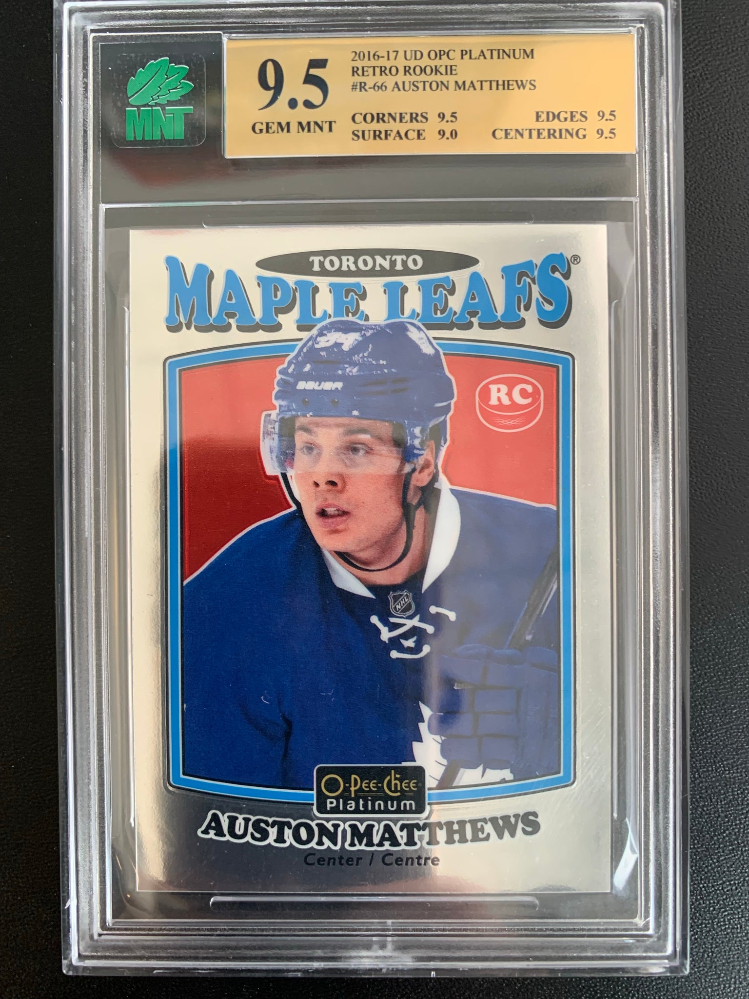 2016-17 UD OPC PLATINUM HOCKEY #R-66 TORONTO MAPLE LEAFS - AUSTON MATTHEWS RETRO ROOKIE CARD GRADED MNT 9.5 GEM MINT