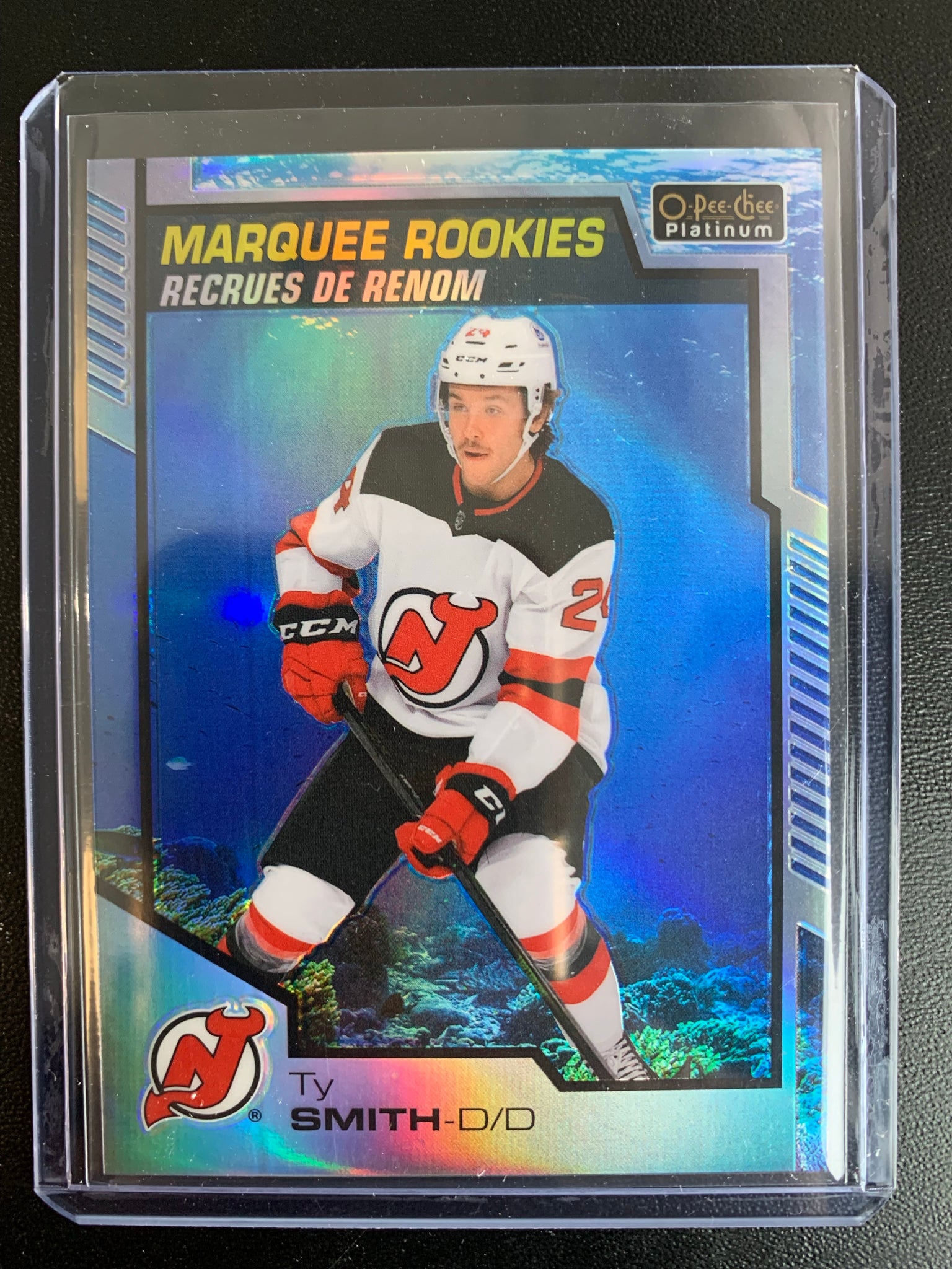 2020-21 UD O-PEE-CHEE PLATINUM HOCKEY #193 NEW JERSEY DEVILS - TY SMITH MARQUEE ROOKIES AQUAMARINE PARALLEL NUMBERED 060/499