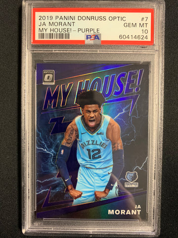 2019 PANINI DONRUSS OPTIC NBA BASKETBALL #7 MEMPHIS GRIZZLIES - JA MORANT "MY HOUSE"  PURPLE SP GRADED PSA 10 GEM MINT