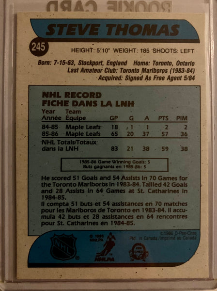 1986-87 O-PEE-CHEE HOCKEY #245 TORONTO MAPLE LEAFS - STEVE THOMAS ROOKIE CARD RAW
