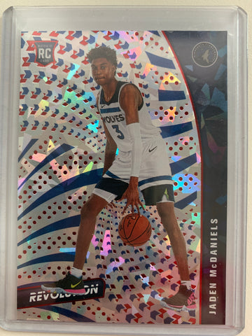 2020-2021 PANINI REVOLUTION NBA BASKETBALL #102 MINNESOTA TIMBERWOLVES - JADEN MCDANIELS CNY CRACKED ICE ROOKIE CARD