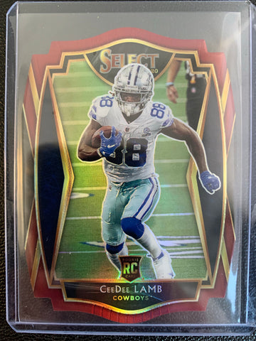 2020 PANINI SELECT FOOTBALL #157 DALLAS COWBOYS - CEE DEE LAMB DIE-CUT PREMIER LEVEL PRIZM ROOKIE CARD