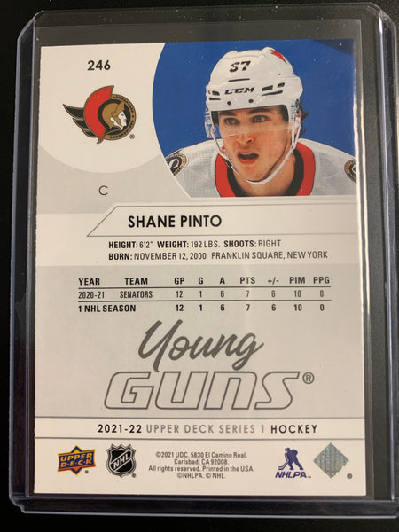 2021-22 UPPER DECK S1 HOCKEY #246 OTTAWA SENATORS - SHANE PINTO YOUNG GUNS ROOKIE CARD