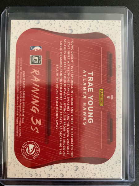 2020-2021 PANINI DONRUSS OPTIC NBA BASKETBALL #8 ATLANTA HAWKS - TRAE YOUNG RAINING 3'S OPTIC INSERT