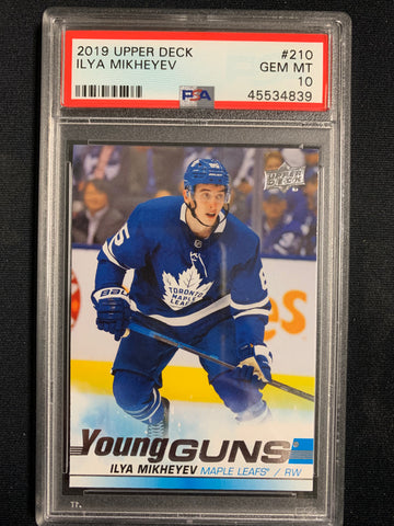 2019-20 UPPER DECK HOCKEY #210 TORONTO MAPLE LEAFS - ILYA MIKHEYEV YOUNG GUNS ROOKIE CARD GRADED PSA 10 GEM MINT