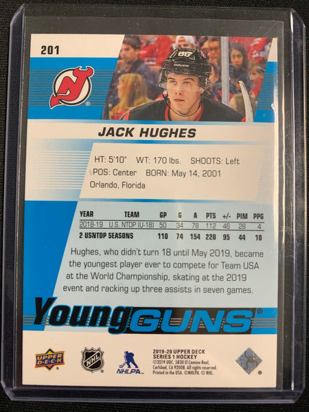 2019-20 UPPER DECK HOCKEY #201 NEW JERSEY DEVILS - JACK HUGHES YOUNG GUNS ROOKIE CARD