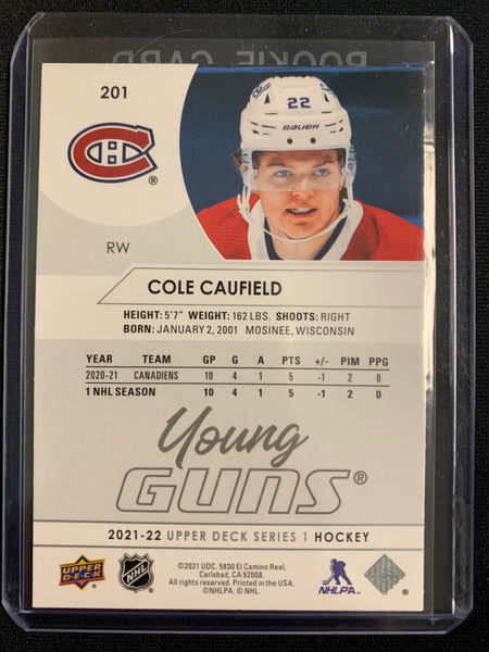 2021-22 UPPER DECK S1 HOCKEY #201 MONTREAL CANADIENS - COLE CAUFIELD YOUNG GUNS ROOKIE CARD