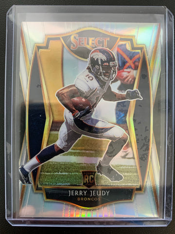 2020 PANINI SELECT FOOTBALL #156 DENVER BRONCOS - JERRY JEUDY SELECT PREMIER LEVEL SILVER PRIZM ROOKIE CARD