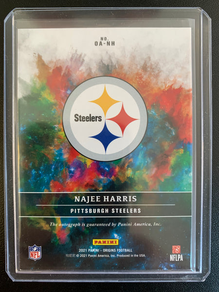 2021 PANINI ORIGINS NFL FOOTBALL #OA-NH PITTSBURGH STEELERS - NAJEE HARRIS ORIGINS SILVER INK AUTO ROOKIE NUMBERED 04/49