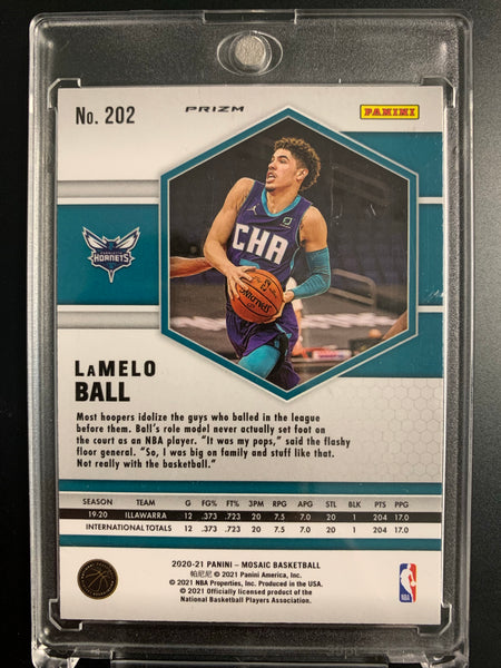 2020-2021 PANINI MOSAIC NBA BASKETBALL #202 CHARLOTTE HORNETS - LAMELO BALL REACTIVE BLUE PRIZM MOSAIC ROOKIE CARD