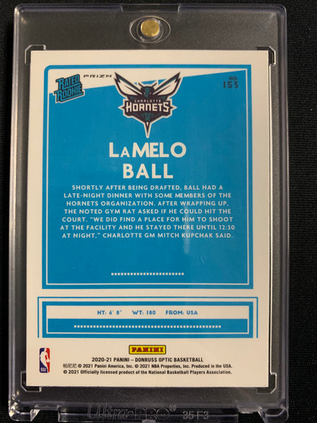 2020-2021 PANINI DONRUSS OPTIC NBA BASKETBALL #153 CHARLOTTE HORNETS - LAMELO BALL HYPER PINK PRIZM RATED ROOKIE CARD