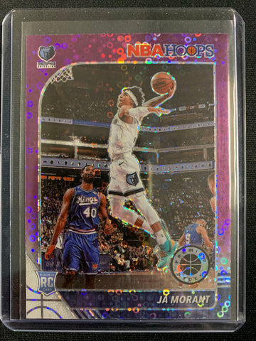 2019-20 PANINI NBA HOOPS PREMIUM STOCK BASKETBALL #259 MEMPHIS GRIZZLIES - JA MORANT PURPLE DISCO PRIZM ROOKIE CARD