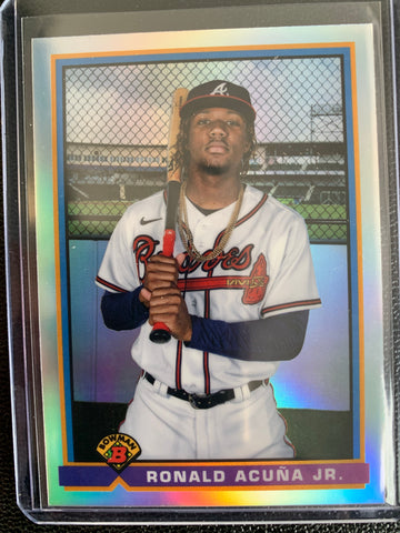 2021 BOWMAN CHROME BASEBALL #91B ATLANTA BRAVES - RONALD ACUNA JR BOWMAN CHROME RETRO REFRACTOR