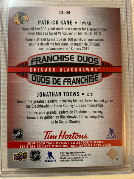 2019-20 TIM HORTONS HOCKEY #D-8 CHICAGO BLACKHAWKS -  FRANCHISE DUOS KANE/TOEWS CARD RAW