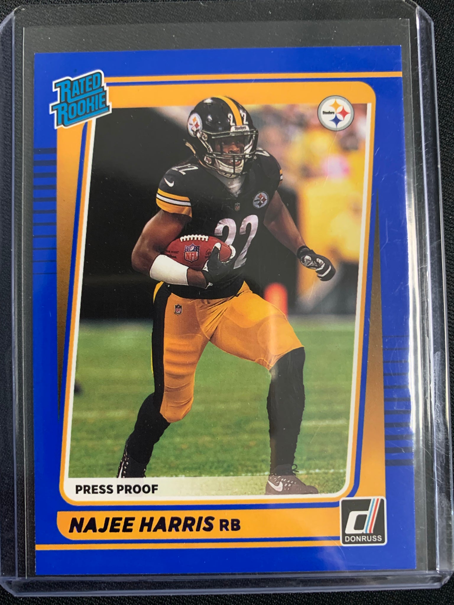 2021 PANINI DONRUSS FOOTBALL #259 PITTSBURGH STEELERS - NAJEE HARRIS PRESS PROOF BLUE RATED ROOKIE