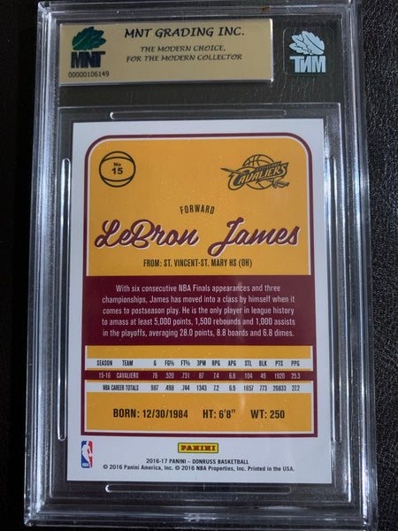2016-17 PANINI DONRUSS NBA BASKETBALL #15 CLEVELAND CAVALIERS - LEBRON JAMES "WITH KOBE" GRADED MNT 9.0 MINT