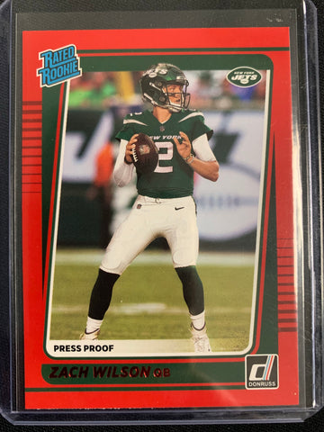 2021 PANINI DONRUSS FOOTBALL #252 NEW YORK JETS - ZACH WILSON PRESS PROOF RED RATED ROOKIE