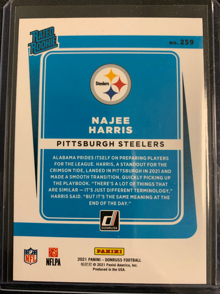 2021 PANINI DONRUSS FOOTBALL #259 PITTSBURGH STEELERS - NAJEE HARRIS PRESS PROOF BLUE RATED ROOKIE