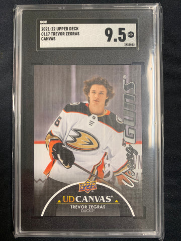 2021-22 UPPER DECK S1 HOCKEY #C117 ANAHEIM DUCKS - TREVOR ZEGRAS YOUNG GUNS BLACK CANVAS SSP ROOKIE CARD GRADED SGC 9.5