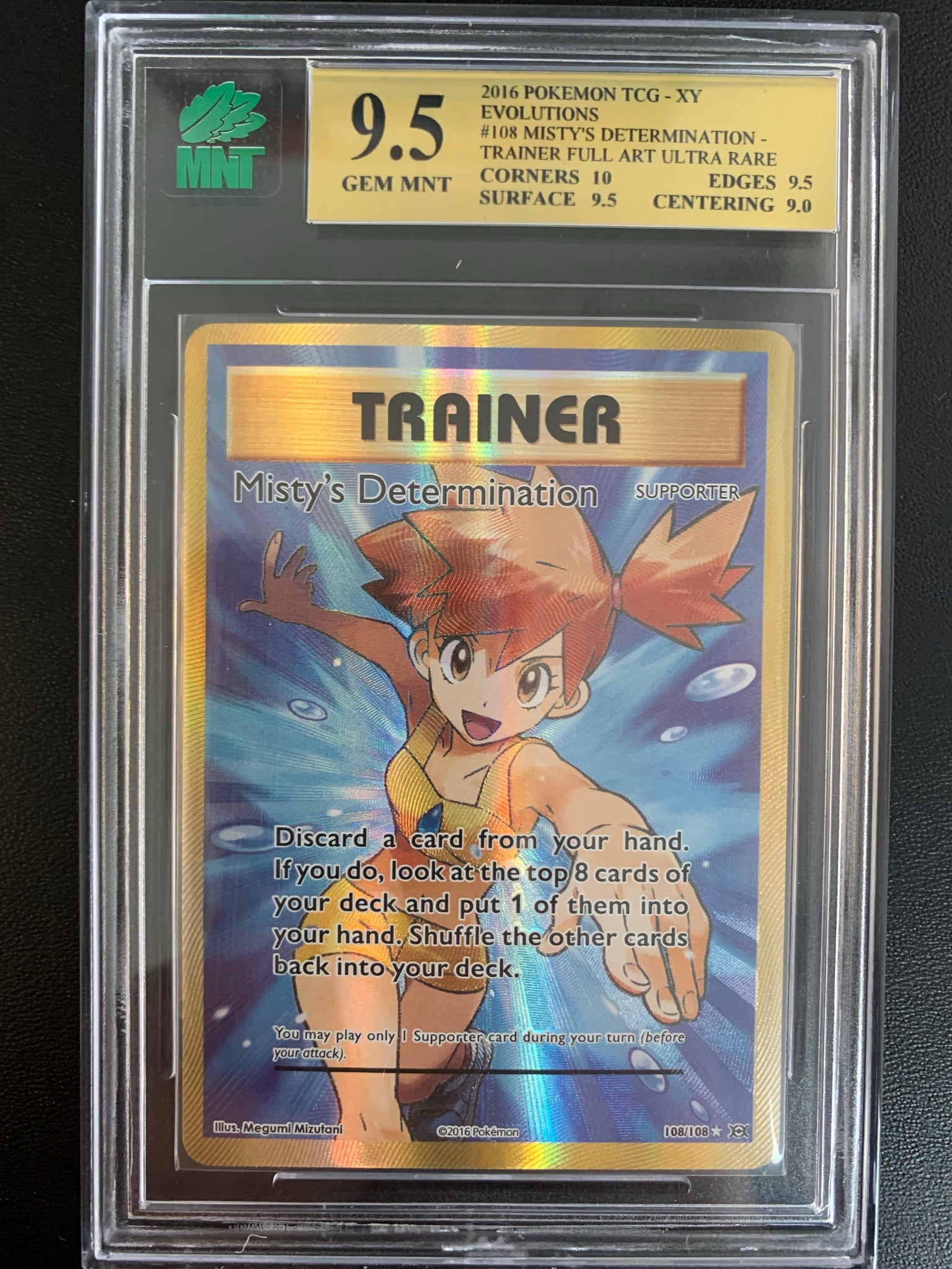 POKEMON 2016 EVOLUTIONS #108 MISTY'S DETERMINATION TRAINER FULL ART ULTRA RARE GRADED MNT 9.5 GEM MINT