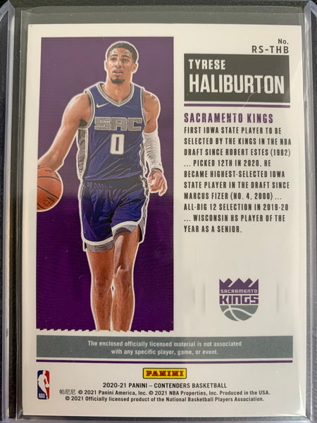 2020-2021 PANINI CONTENDERS NBA BASKETBALL #RS-THB SACRAMENTO KINGS - TYRESE HALIBURTON CONTENDERS ROOKIE TICKET JERSEY ROOKIE CARD