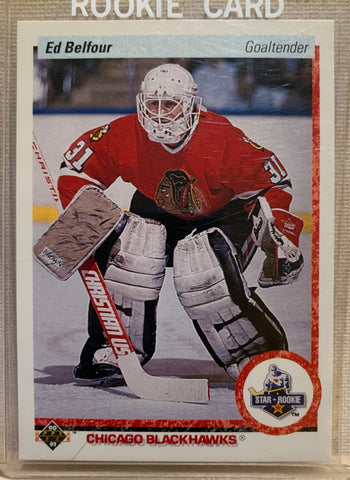 1990-91 UPPER DECK HOCKEY #55 CHICAGO BLACKHAWKS - ED BELFOUR ROOKIE CARD RAW