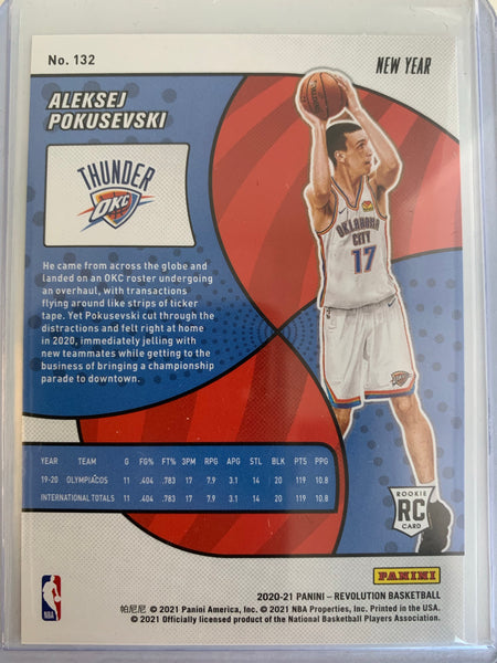 2020-2021 PANINI REVOLUTION NBA BASKETBALL #132 OKC THUNDER - ALEKSEJ POKUSEVSKI CNY CRACKED ICE ROOKIE CARD