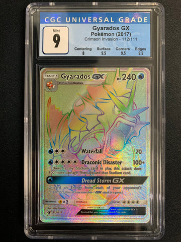 2017 POKEMON CRIMSON INVASION GYARADOS GX RAINBOW SECRET RARE #112 - GRADED CGC 9 MINT