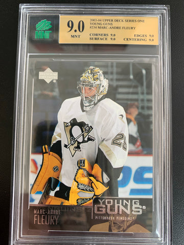 2003-04 UPPER DECK HOCKEY #234 PITTSBURGH PENGUINS - MARC ANDRE FLEURY YOUNG GUNS ROOKIE CARD GRADED MNT 9.0 MINT